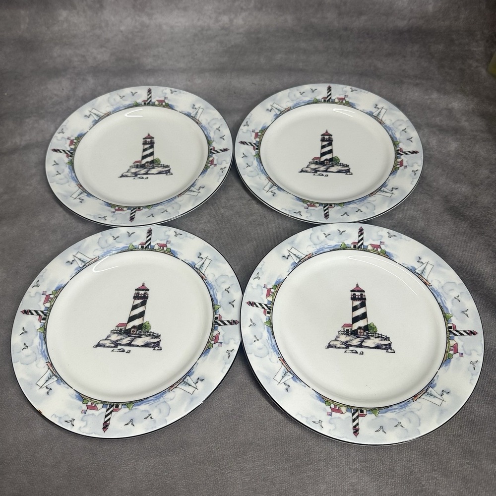 Totally Today Lighthouse Lunch Plates 7.5" Sail Boat Cottage China